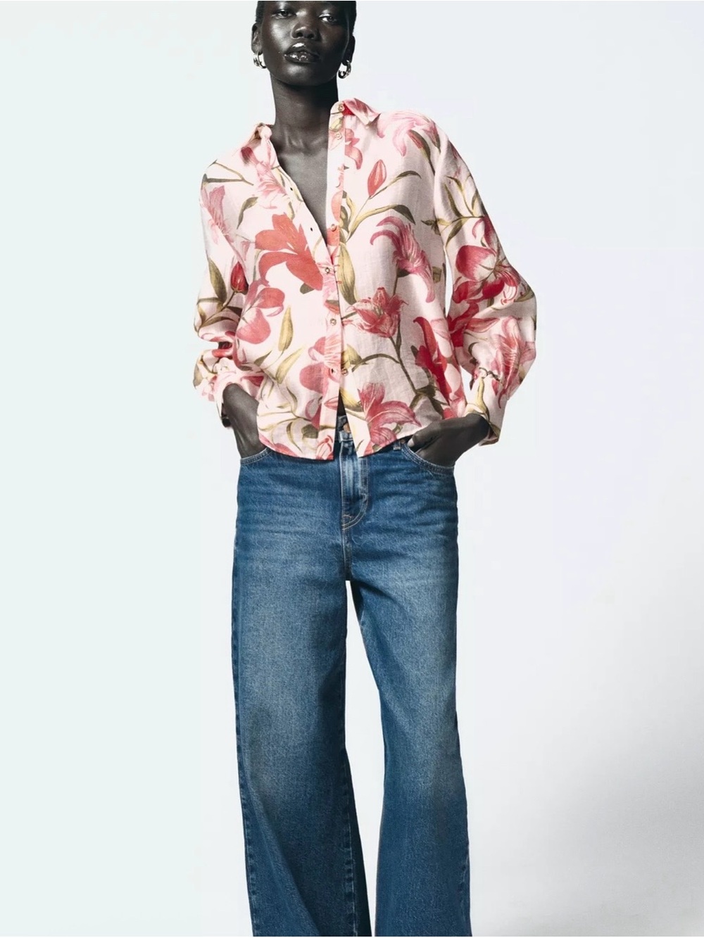 Zara lightweight button up floral shirt